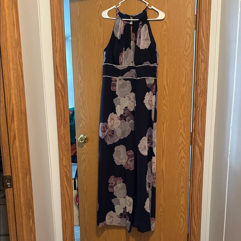 Oleg Cassini Navy Floral Maxi Dress